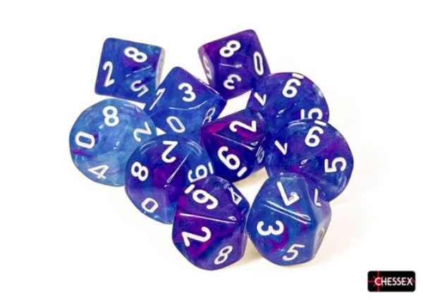 Nebula Aura white Luminary Set of Ten d10s (Board Games)
