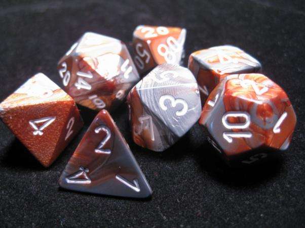 RPG Dice Sets Copper-Steel/White Gemini Polyhedral 7-Die Set (Dice Sets & Games)