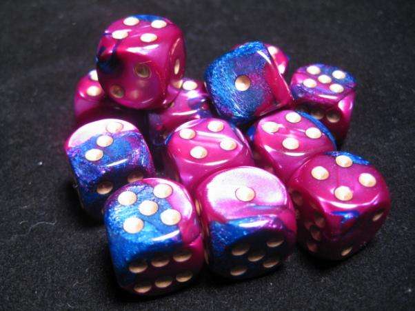 Dice Sets Blue-Purple/Gold Gemini 16mm d6 (12) (Dice Sets & Games)