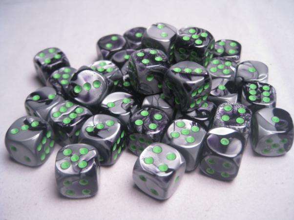 Dice Sets Gemini 5 12mm d6 Black-Grey/Green (36) (Dice Sets & Games)