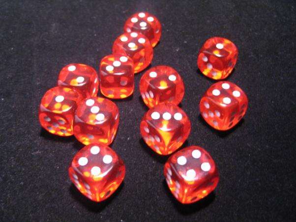Dice Sets Orange/White Translucent 16mm d6 (12) (Dice Sets & Games)
