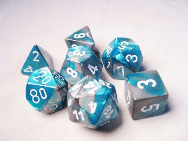 RPG Dice Sets Gemini 6 Steel-Teal/White Polyhedral 7-Die Set (Dice Sets & Games)