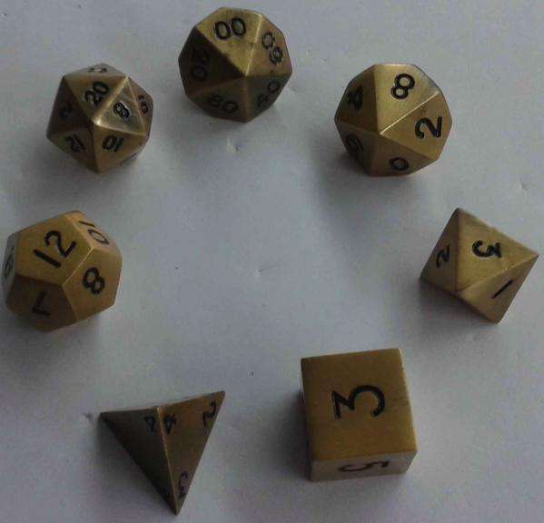 Metallic Dice Antique Gold Color Solid Metal Polyhedral 7-DieSet (Dice Sets & Games)