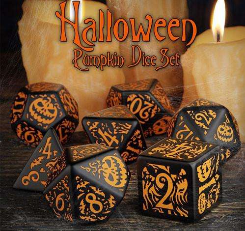 Halloween Pumpkin Black & orange Dice Set (7) (SHAP69) (Dice Sets & Games)