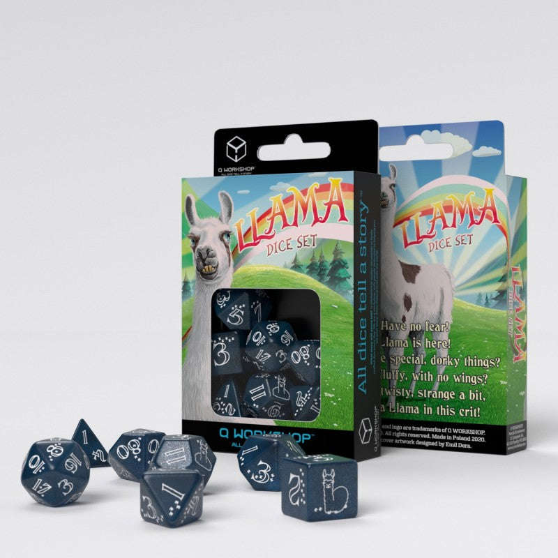 Shimmering Llama Dice Set (dark blue & white) (SLLA03) (Dice Sets & Games)