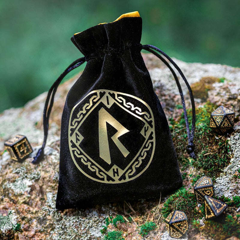 Runic Black & golden Velour Dice Bag (BRUN201) (Dice Sets & Games)