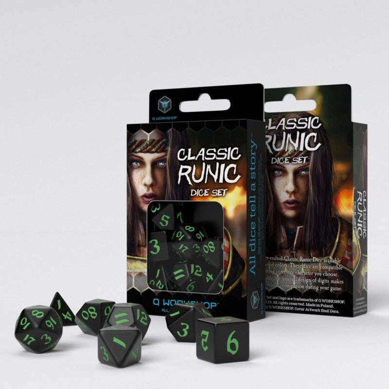 Classic Runic Black & green Dice Set (7) (SCLR02) (Dice Sets & Games)