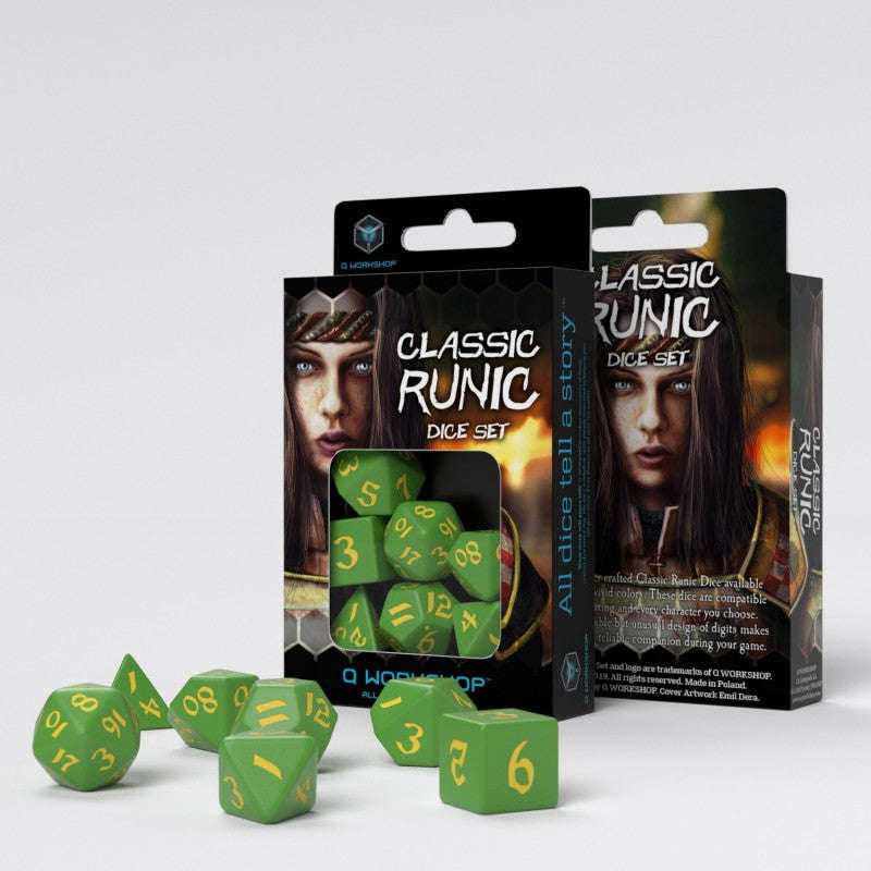 Classic Runic Green & yellow Dice Set (7) (SCLR12) (Dice Sets & Games)