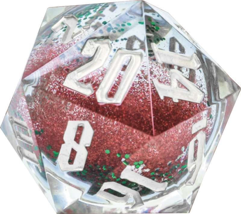54mm Sharp Edge D20 Snow Globe Silver Gold and Green Glitter Silver Snowflakes (Dice Sets & Games)