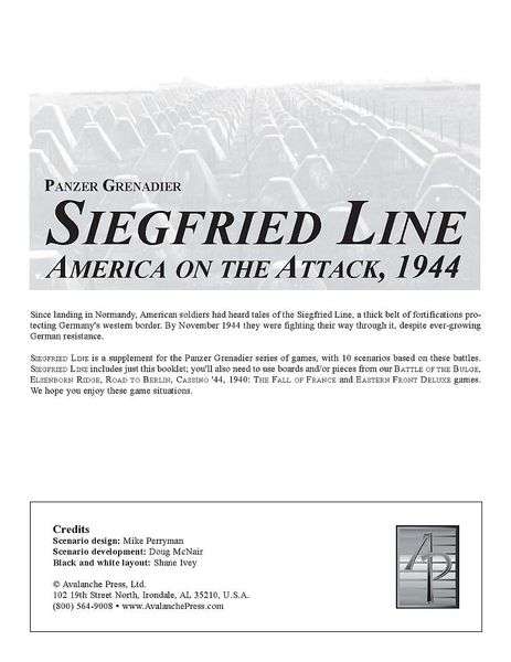 Panzer Grenadier Siegfried Line OOP (Board Games)
