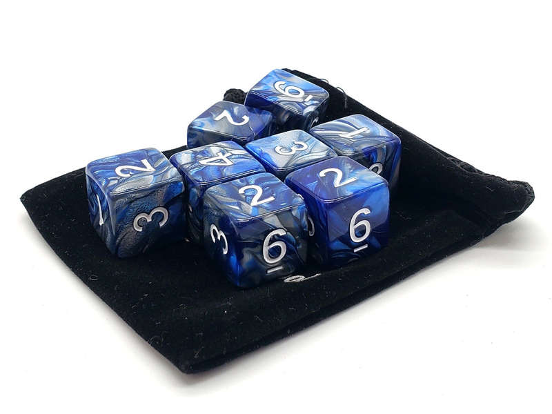 D6 Set Vorpal Silver & Blue (8) (Dice Sets & Games)