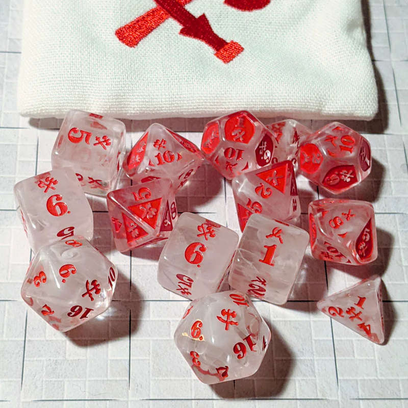 Dice Set Slashing Damage Acrylic Clear/Red (14) (Dice Sets & Games)