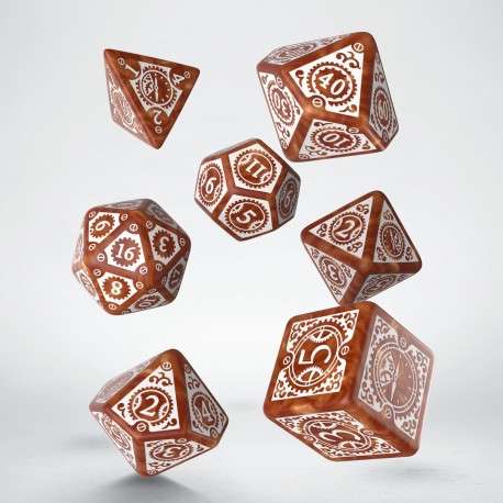Steampunk Clockwork Caramel & white Dice Set (7) (SSTC03) (Dice Sets & Games)
