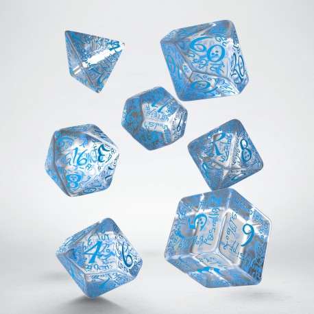 Elvish Translucent & blue Dice Set (7) (SELV08) (Dice Sets & Games)