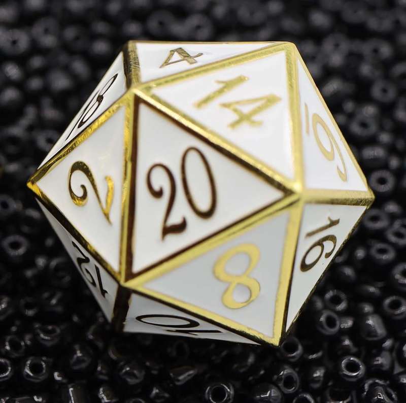 D20 Gold with White 35mm Extra Large Metal (Dice Sets & Games)