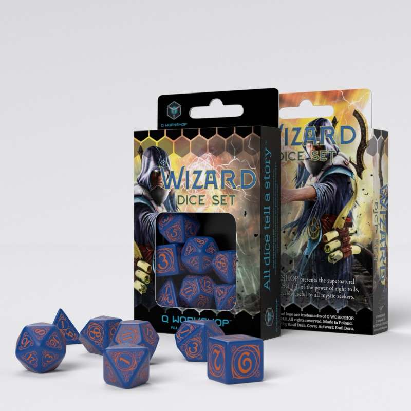 Wizard Dark-blue & orange Dice Set (7) (SWIZ01) (Dice Sets & Games)