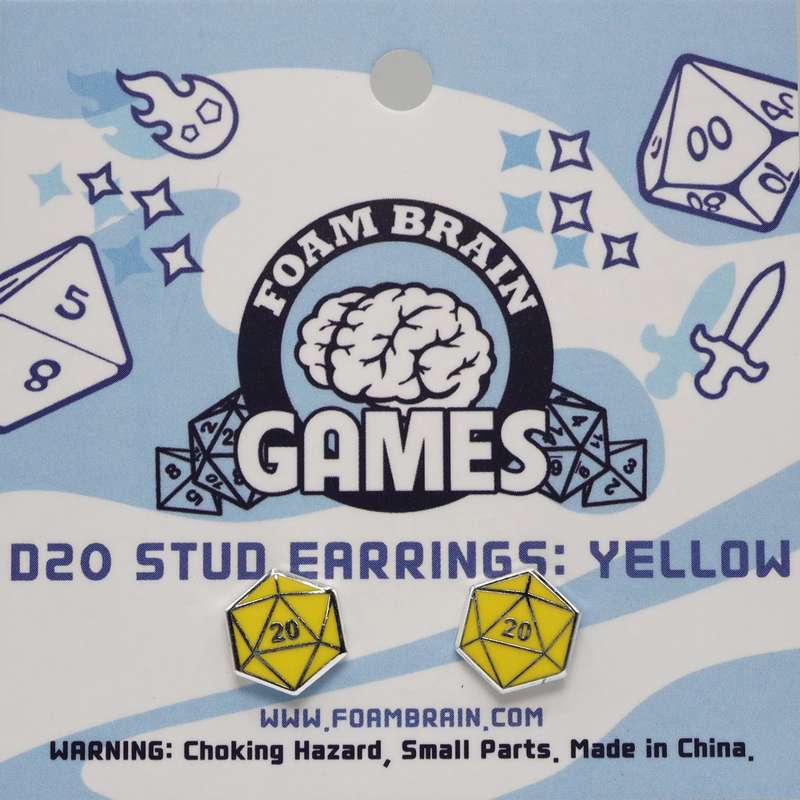 D20 Stud Earrings Yellow (Dice Sets & Games)