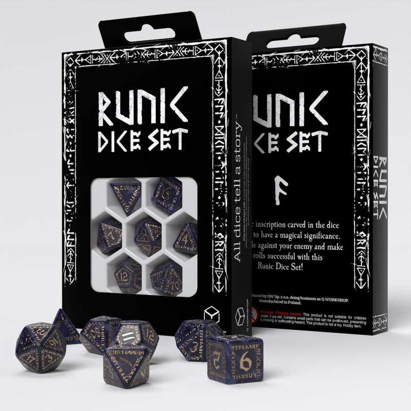 Runic Mixed-blue & gold Dice Set (Dice Sets & Games)