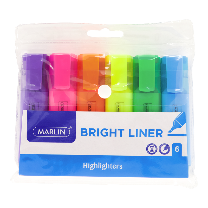 Marlin Bright Liners highlighter 6's assorted colours (SM49)
