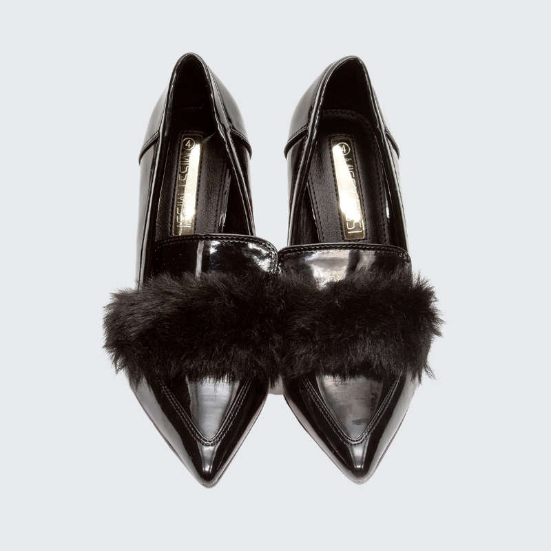 Fur Red Bottom Heels - BLACK / 4