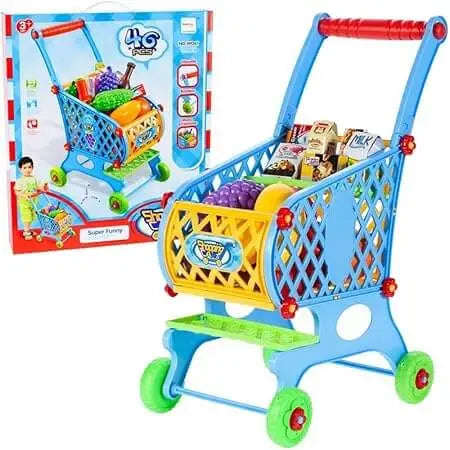 Kids Shopping Trolley with artificial grocery products (2 colours)