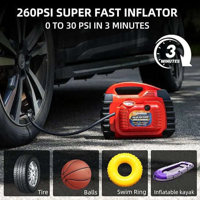 Rechargeable Portable Car Battery Starter With Air Compressor