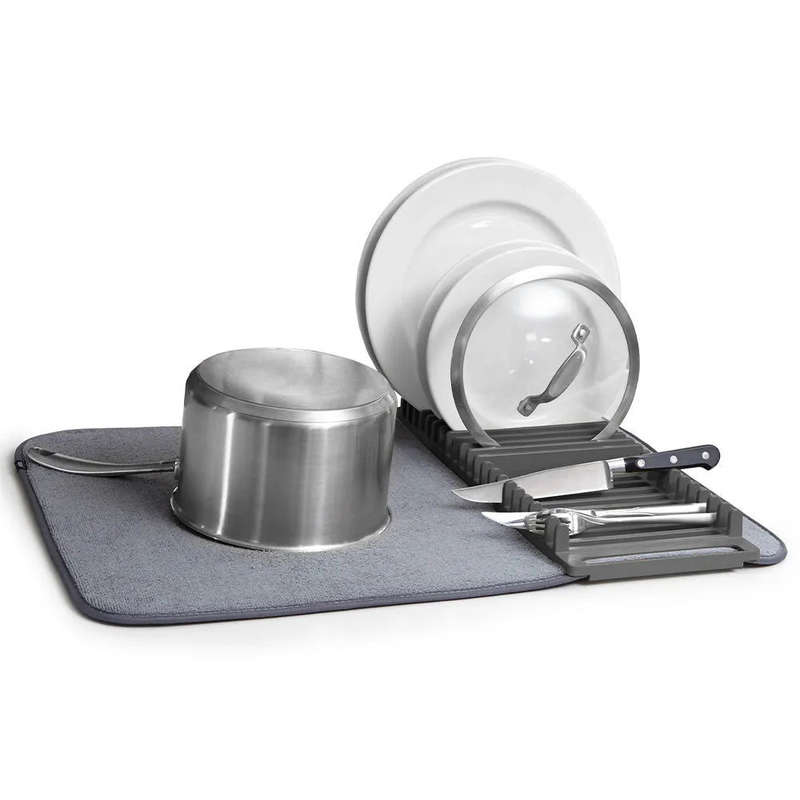 Space Saving Large Charcoal Dish Rack Microfiber Drying Mat