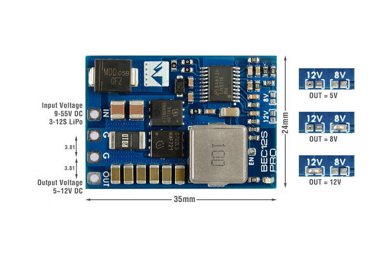 Matek BEC12S-PRO, 9-55V TO 5V/8V/12V-5A