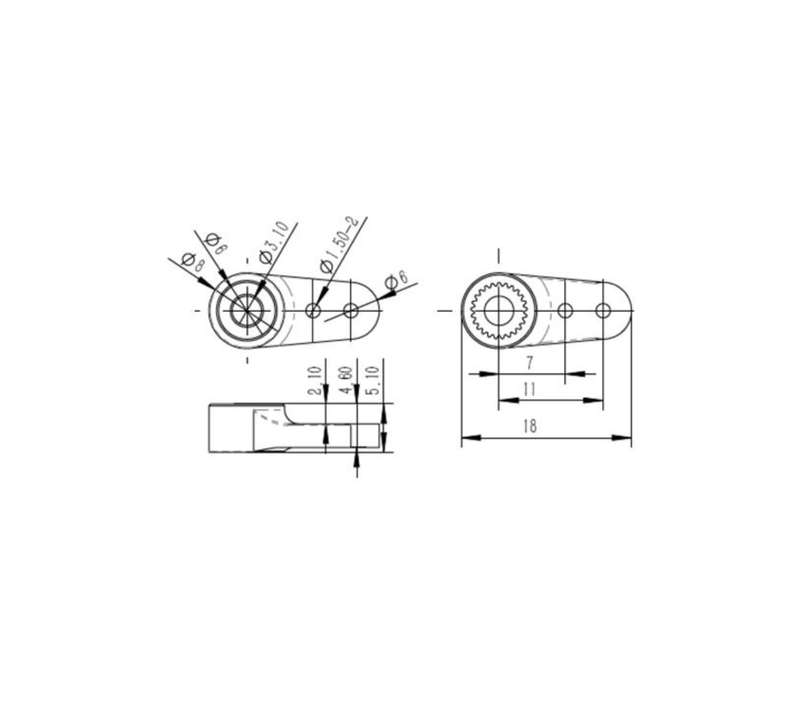 Aluminum servo arm KST 0625.11, 25T-6, length 18 mm