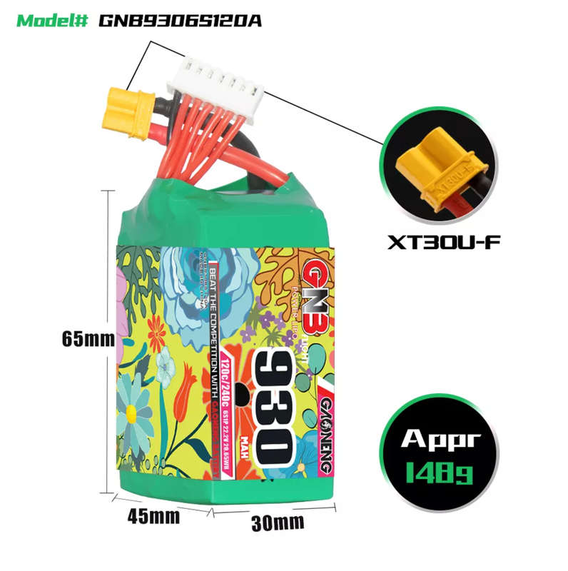 GNB 930mAh 22.2V 6S 120C Lipo Battery - XT30