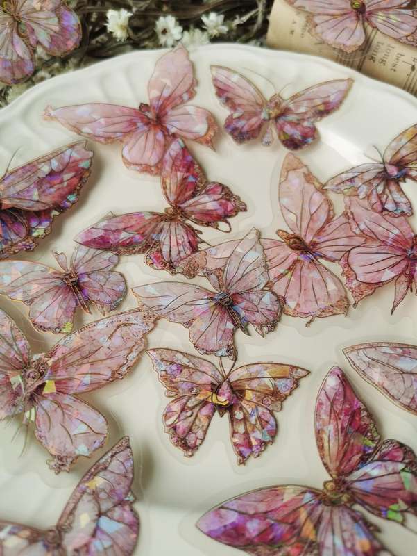 Die-Cut Pink Holographic Butterfly Stickers