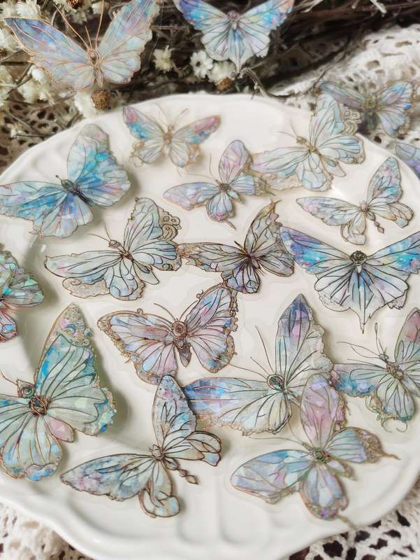 Die-Cut White Holographic Butterfly Stickers
