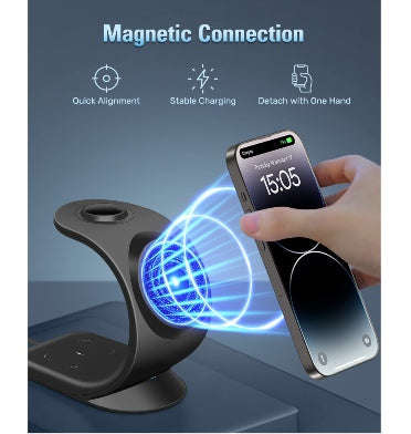 NELUXFE 3-IN-1 MAGSAFE MAGNETIC WIRELESS CHARGING STATION BLACK