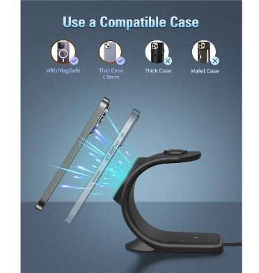 NELUXFE 3-IN-1 MAGSAFE MAGNETIC WIRELESS CHARGING STATION BLACK
