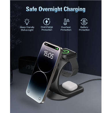 NELUXFE 3-IN-1 MAGSAFE MAGNETIC WIRELESS CHARGING STATION BLACK