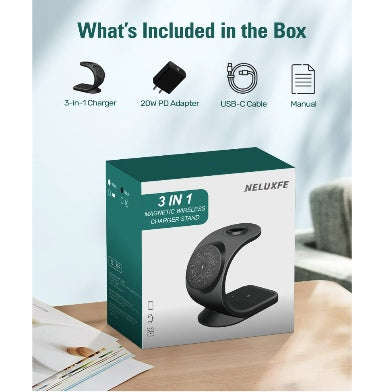 NELUXFE 3-IN-1 MAGSAFE MAGNETIC WIRELESS CHARGING STATION BLACK