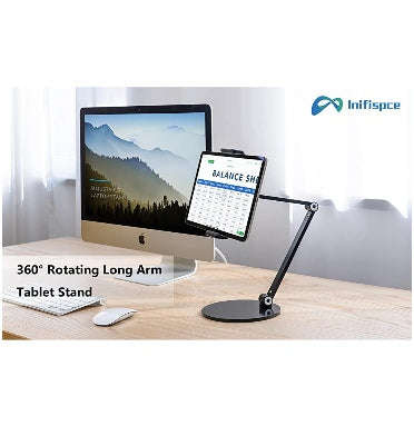UNIVERSAL MULTI-ANGLE ADJUSTABLE LONG ARM TABLET DESKTOP STAND HOLDER BLACK | INIFISPCE