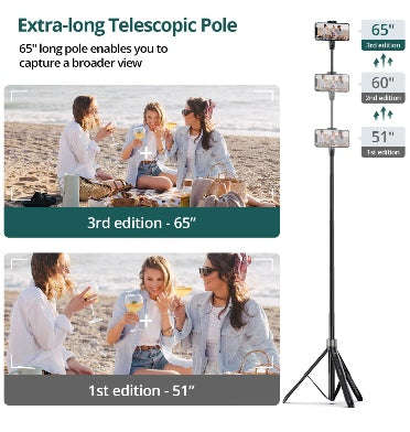 ATUMTEK TRIPOD SELFIE STICK 65" WITH BLUETOOTH REMOTE BLACK