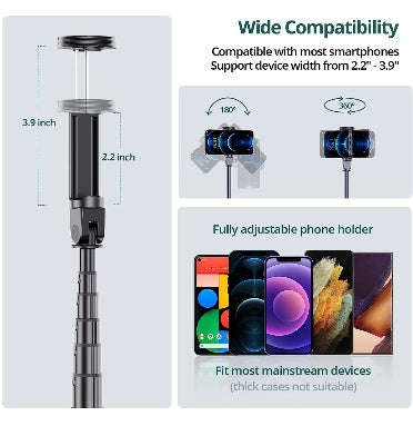 ATUMTEK TRIPOD SELFIE STICK 65" WITH BLUETOOTH REMOTE BLACK
