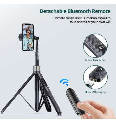 ATUMTEK TRIPOD SELFIE STICK 65" WITH BLUETOOTH REMOTE BLACK