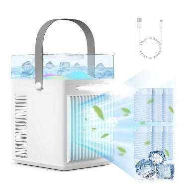 PORTABLE USB RECHARGEABLE MINI DESK AIRCOOLER FAN WITH HUMIDIFIER | LENORAR