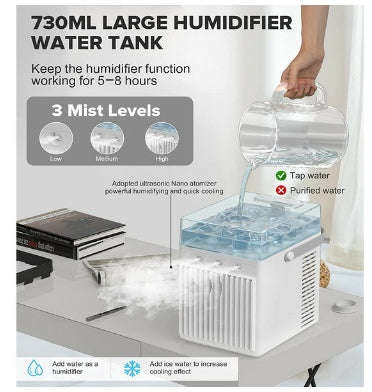 PORTABLE USB RECHARGEABLE MINI DESK AIRCOOLER FAN WITH HUMIDIFIER | LENORAR