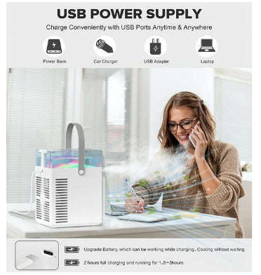 PORTABLE USB RECHARGEABLE MINI DESK AIRCOOLER FAN WITH HUMIDIFIER | LENORAR