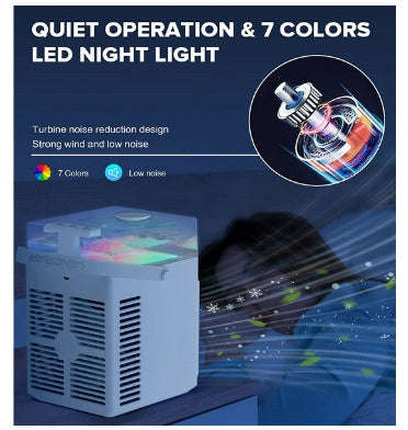 PORTABLE USB RECHARGEABLE MINI DESK AIRCOOLER FAN WITH HUMIDIFIER | LENORAR