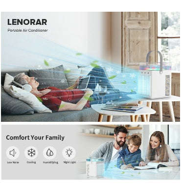PORTABLE USB RECHARGEABLE MINI DESK AIRCOOLER FAN WITH HUMIDIFIER | LENORAR