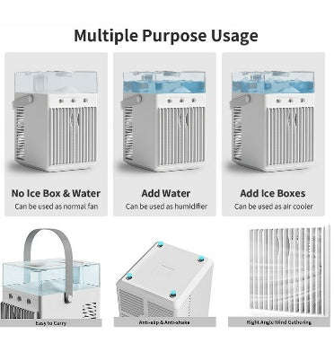 PORTABLE USB RECHARGEABLE MINI DESK AIRCOOLER FAN WITH HUMIDIFIER | LENORAR