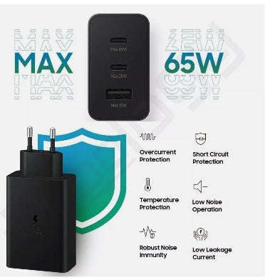 SAMSUNG GALAXY 65W PD3.0 SUPER FAST TRIO POWER ADAPTER & USB-C CABLE 1.8M BLACK