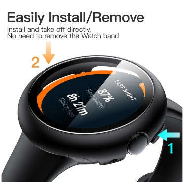 GOOGLE PIXEL WATCH 2 PREMIUM PROTECTIVE CASE/SCREEN PROTECTOR BLACK/CLEAR 2PK | JETECH