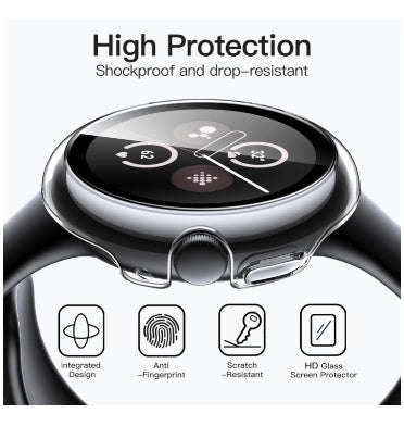 GOOGLE PIXEL WATCH 2 PREMIUM PROTECTIVE CASE/SCREEN PROTECTOR BLACK/CLEAR 2PK | JETECH