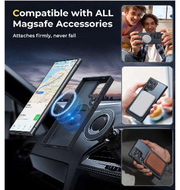 SAMSUNG GALAXY S24 ULTRA PREMIUM SLIM MAGSAFE ROTATABLE KICKSTAND RING CASE BLACK | HUMIXX